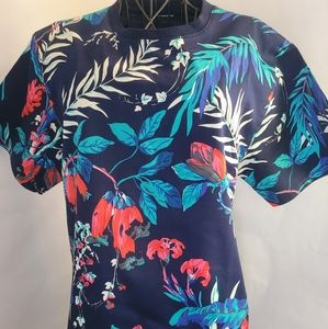 Navy Blue Floral fabric overlay printed tee-shirt